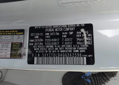 2016 Hyundai Santa Fe Sport 2.4L из США, поврежденный, VIN 5XYZTDLB4GG362596